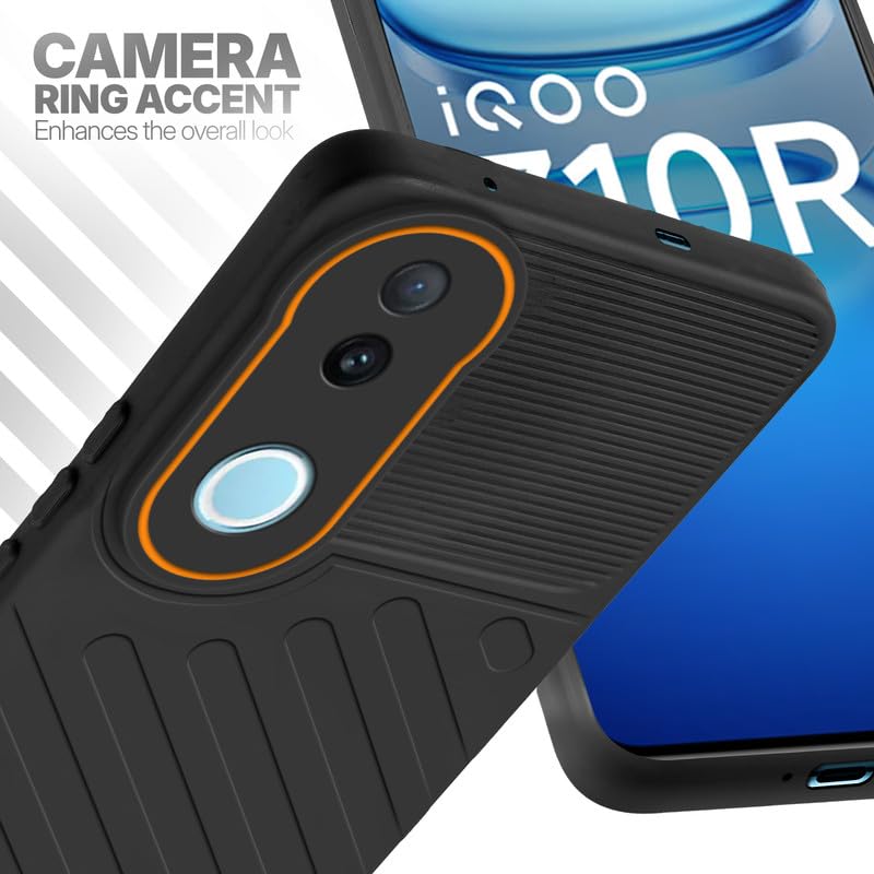 iQOO Z10R 5G Black silicone case with raised camera ring for extra lens protection and stylish look