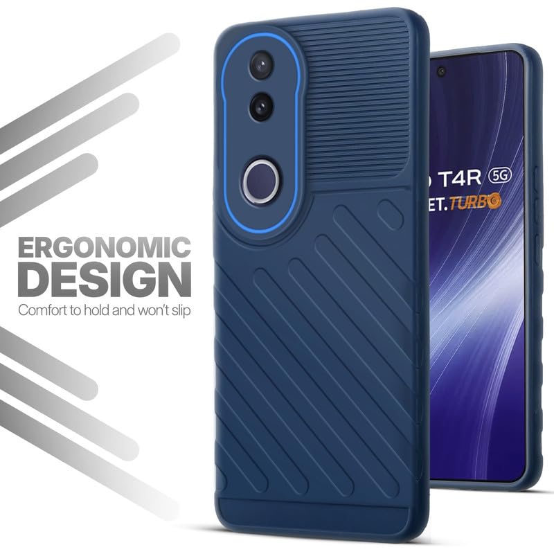 Soft silicone back cover for Vivo T4R 5G in blue with anti-slip grip and textured design