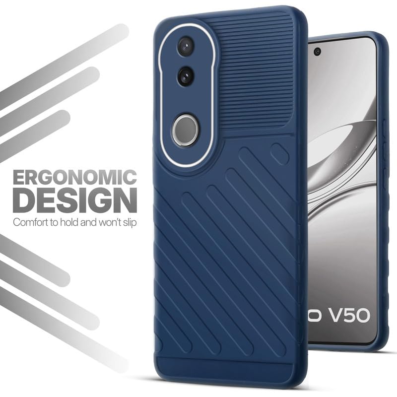 Soft silicone back cover for Vivo V50 5G in blue with anti-slip grip and textured design