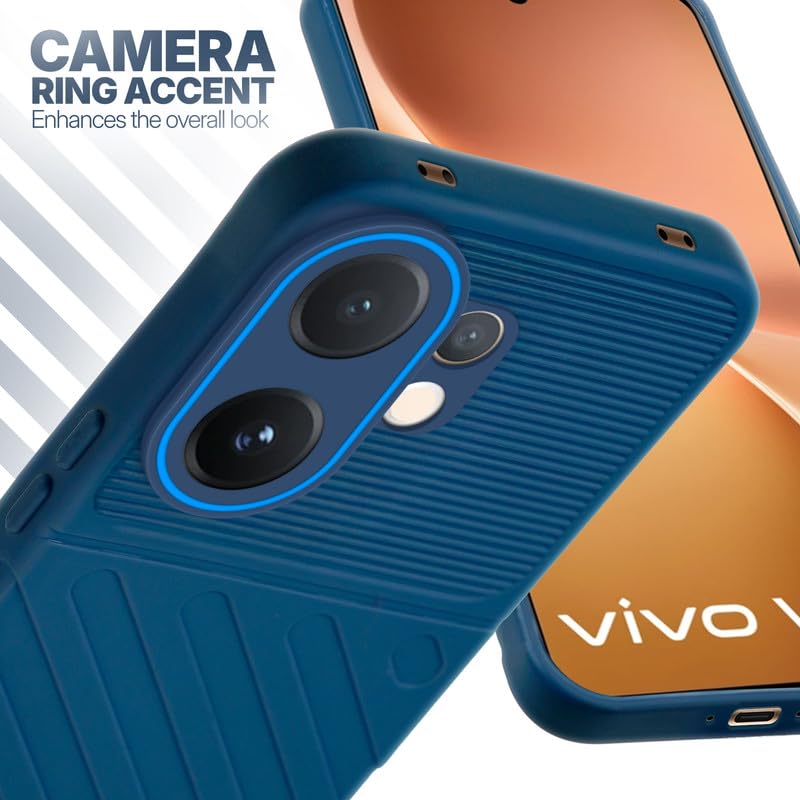 Vivo V60 5G blue silicone case with raised camera ring for extra lens protection and stylish look
