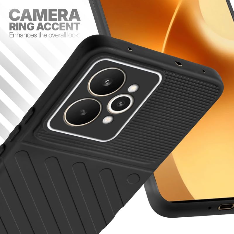 Realme 15 5G Black silicone case with raised camera ring for extra lens protection and stylish look