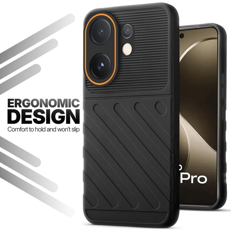 Soft silicone back cover for Vivo T4 Pro 5G in Black with anti-slip grip and textured design