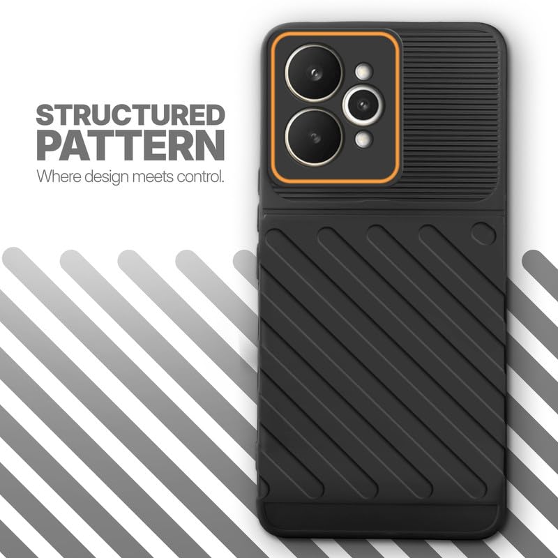 Textured soft silicone back cover for Realme 15 5G, Black finish with comfortable anti-slip grip