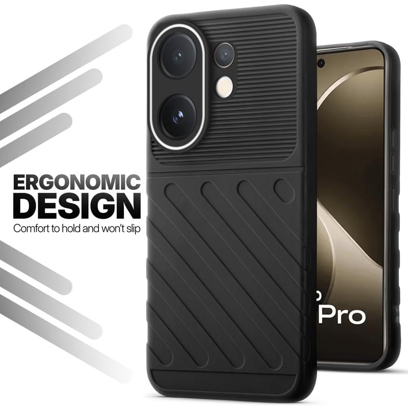 Soft silicone back cover for Vivo T4 Pro 5G in Black with anti-slip grip and textured design