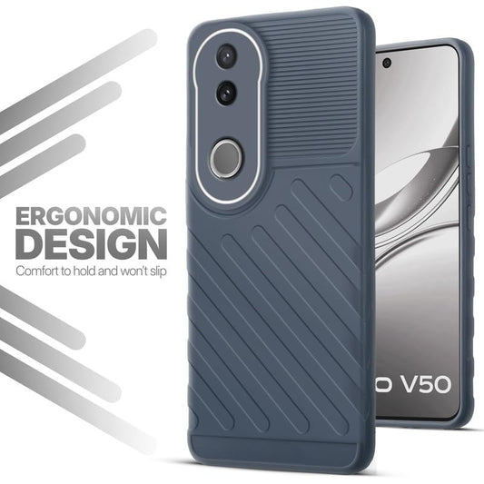 Soft silicone back cover for Vivo V50 5G in Grey with anti-slip grip and textured design