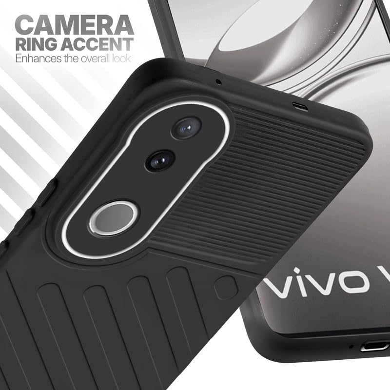 Vivo V50 5G Black silicone case with raised camera ring for extra lens protection and stylish look