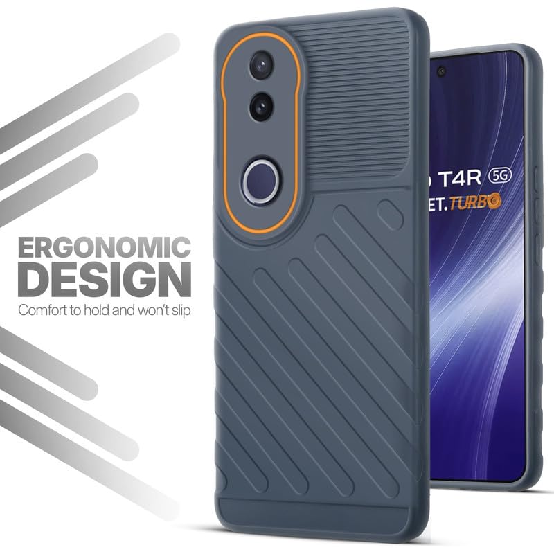 Soft silicone back cover for Vivo T4R 5G in Grey with anti-slip grip and textured design