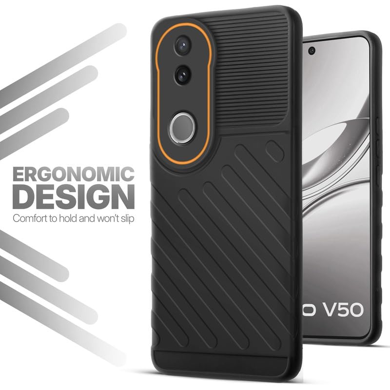Soft silicone back cover for Vivo V50 5G in Black with anti-slip grip and textured design