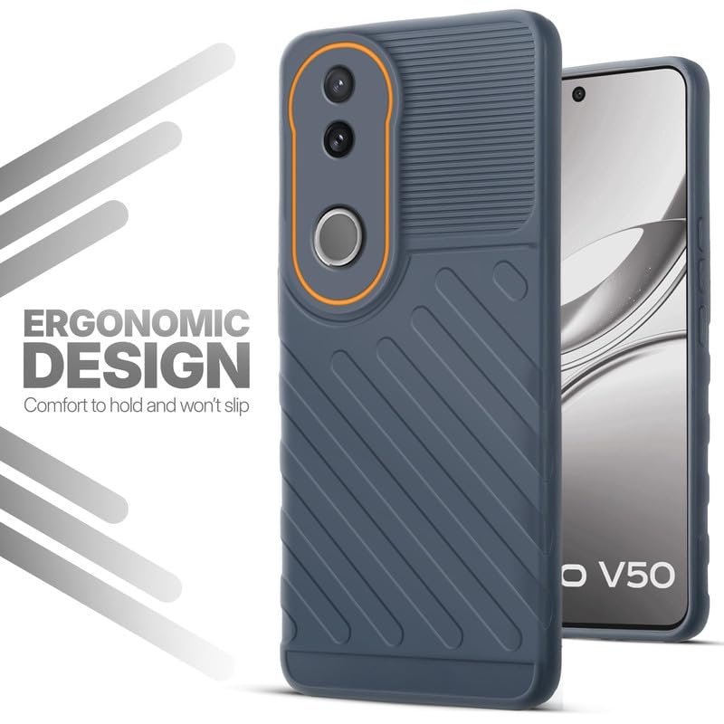 Soft silicone back cover for Vivo V50 5G in Grey with anti-slip grip and textured design