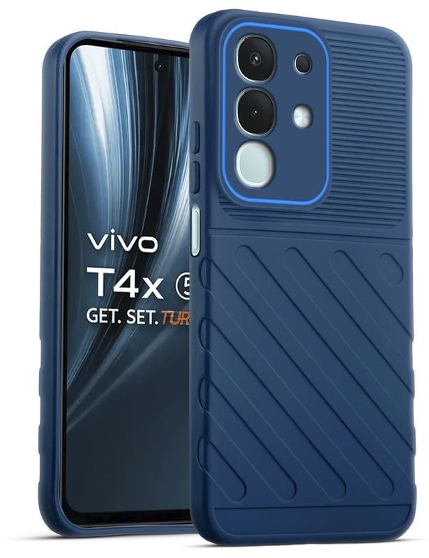 Lightweight and flexible silicone case for Vivo T4x 5G with raised camera protection – blue color