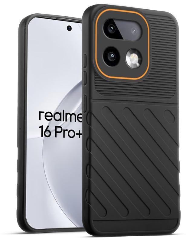 Lightweight and flexible silicone case for Realme 16 Pro Plus 5G with raised camera protection – Black color