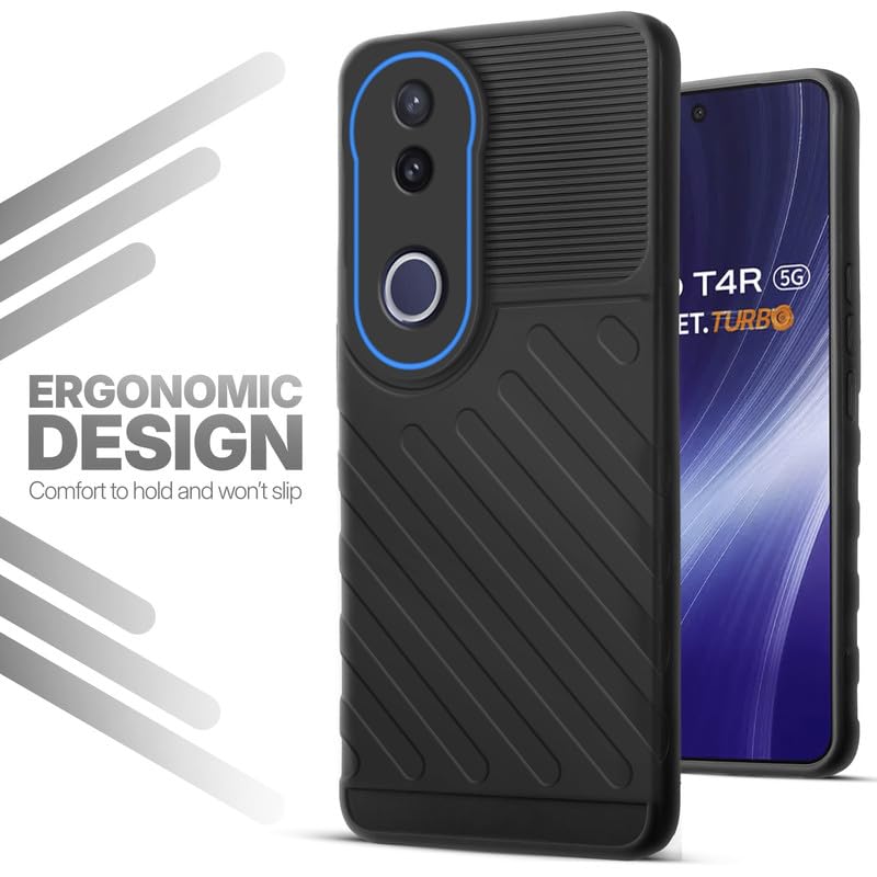 Soft silicone back cover for Vivo T4R 5G in Black with anti-slip grip and textured design