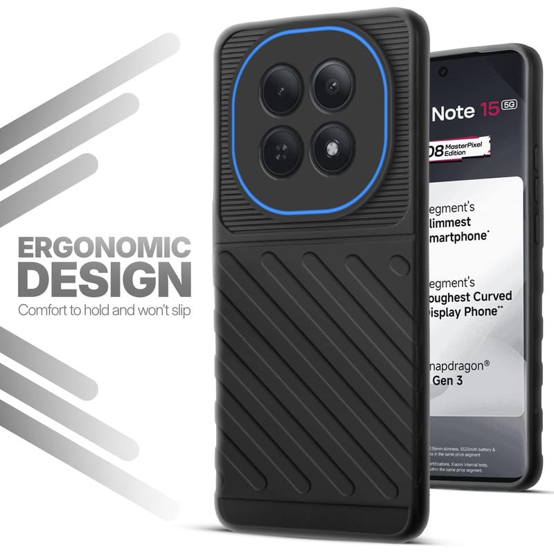 Soft silicone back cover for Redmi Note 15 5G in Black with anti-slip grip and textured design
