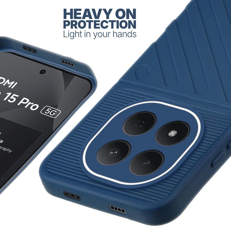 Silicone case for Redmi Note 15 Pro 5G with raised edges for screen and camera protection in blue