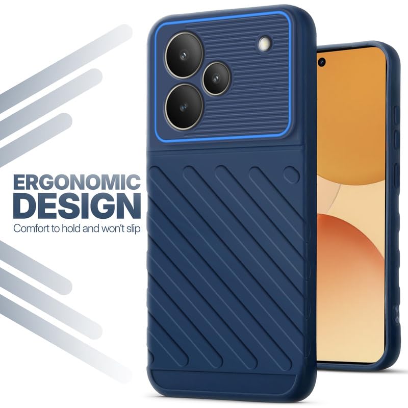 Soft silicone back cover for Realme P4 5G in blue with anti-slip grip and textured design