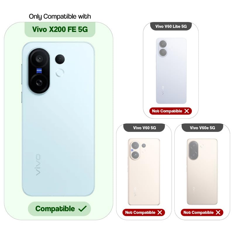 Compatibility comparison image showing Vivo X200 FE 5G supported, while other models are not compatible.