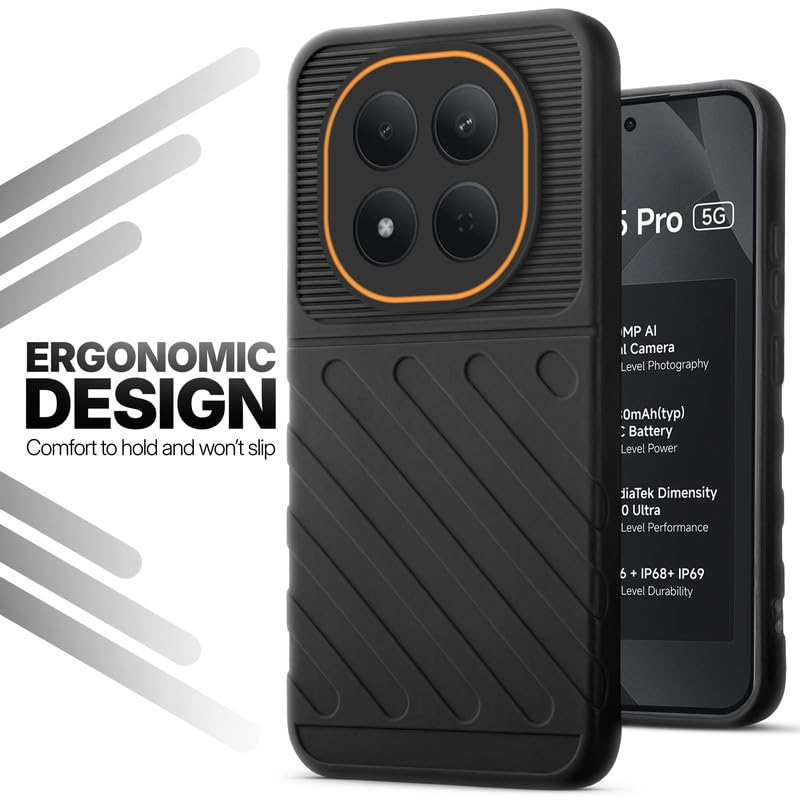 Soft silicone back cover for Redmi Note 15 Pro 5G in Black with anti-slip grip and textured design