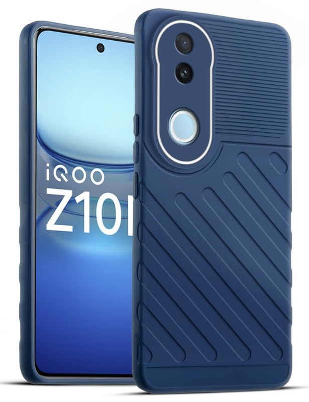 Lightweight and flexible silicone case for iQOO Z10R 5G with raised camera protection – blue color