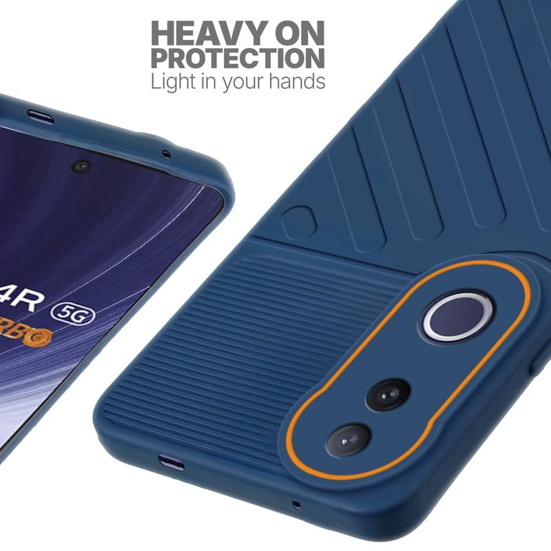 Silicone case for Vivo T4R 5G with raised edges for screen and camera protection in blue