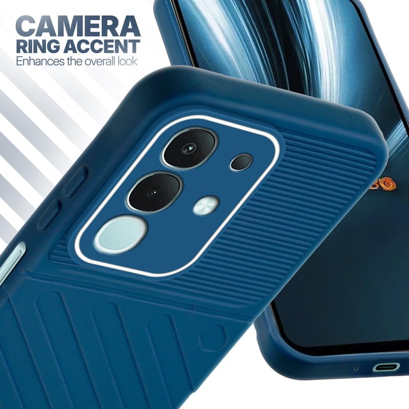 Vivo T4x 5G blue silicone case with raised camera ring for extra lens protection and stylish look