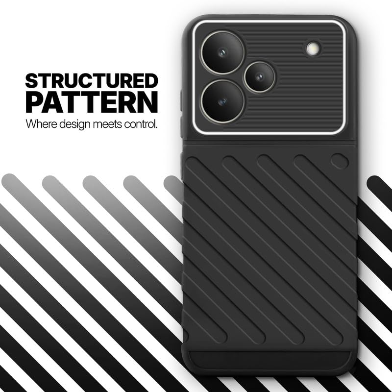 Textured soft silicone back cover for Realme P4 5G, Black finish with comfortable anti-slip grip