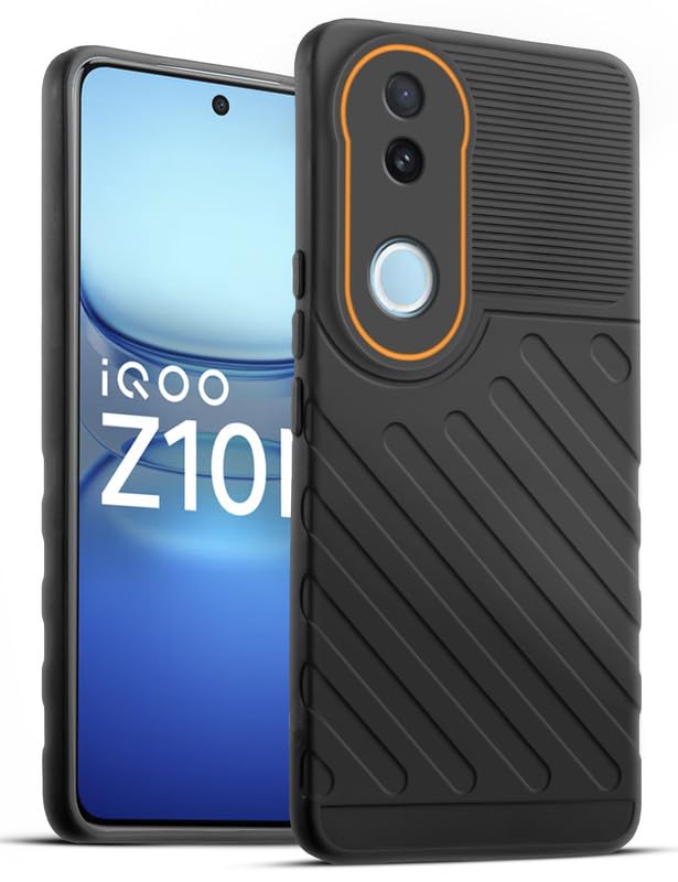 Lightweight and flexible silicone case for iQOO Z10R 5G with raised camera protection – Black color