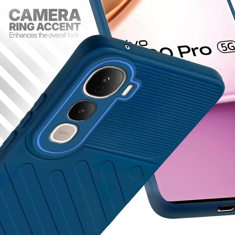 Vivo Y400 Pro 5G blue silicone case with raised camera ring for extra lens protection and stylish look