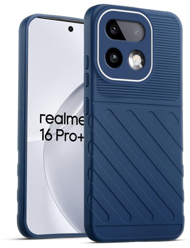 Lightweight and flexible silicone case for Realme 16 Pro Plus 5G with raised camera protection – blue color
