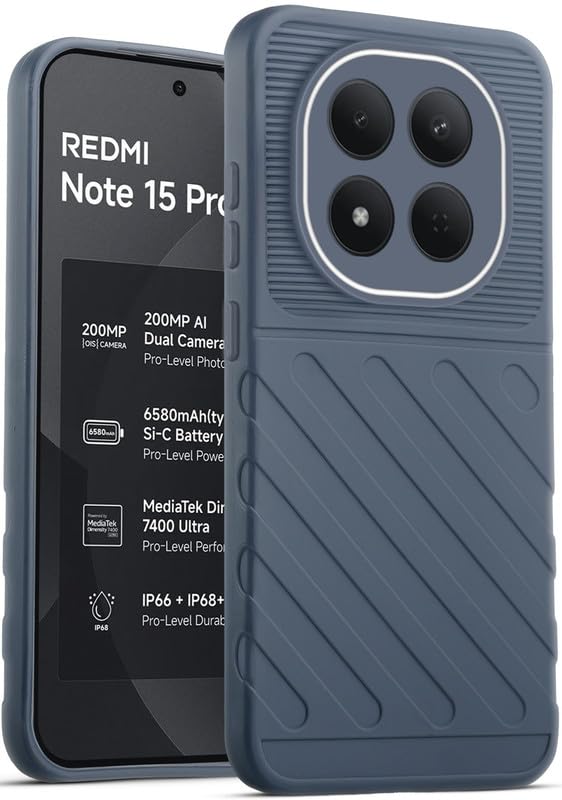 Lightweight and flexible silicone case for Redmi Note 15 Pro 5G with raised camera protection – Grey color