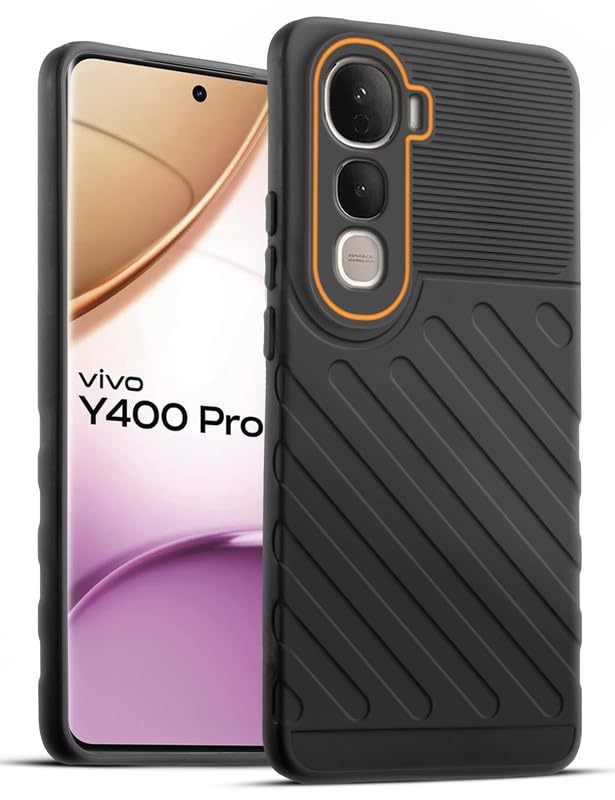 Soft silicone back cover for Vivo Y400 Pro 5G in Black with anti-slip grip and textured design
