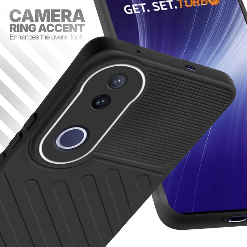 Vivo T4R 5G Black silicone case with raised camera ring for extra lens protection and stylish look