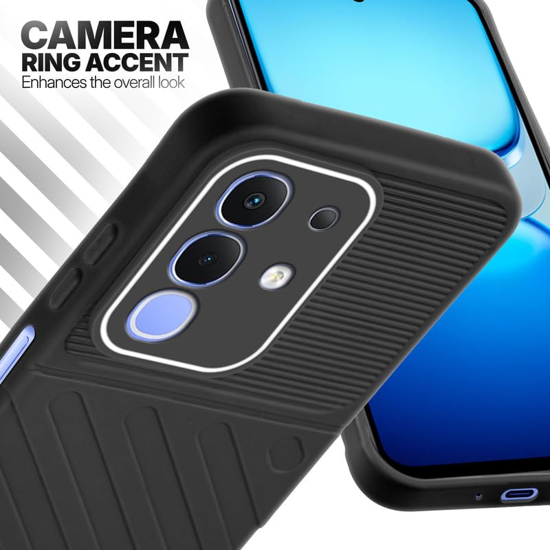 iQOO Z10x 5G Black silicone case with raised camera ring for extra lens protection and stylish look