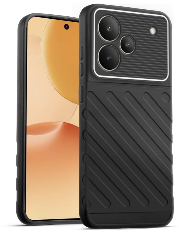 Lightweight and flexible silicone case for Realme P4 5G with raised camera protection – Black color