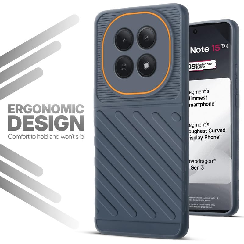 Soft silicone back cover for Redmi Note 15 5G in Grey with anti-slip grip and textured design