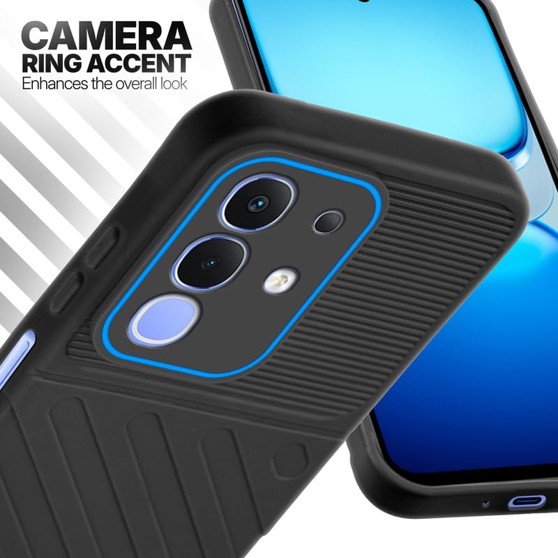iQOO Z10x 5G Black silicone case with raised camera ring for extra lens protection and stylish look