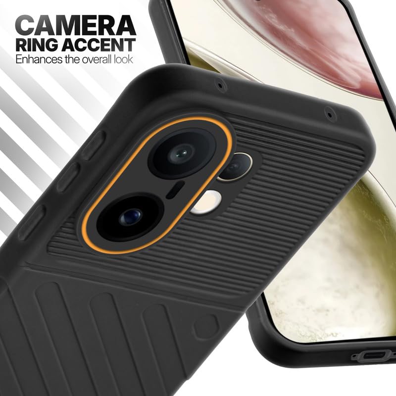 Vivo X200 FE 5G Black silicone case with raised camera ring for extra lens protection and stylish look