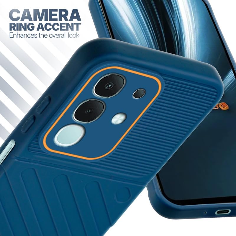 Vivo T4x 5G blue silicone case with raised camera ring for extra lens protection and stylish look