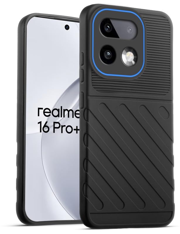 Lightweight and flexible silicone case for Realme 16 Pro Plus 5G with raised camera protection – Black color