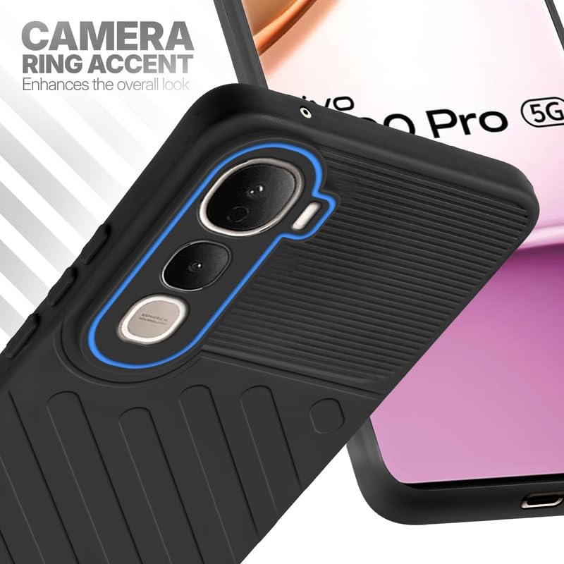 Vivo Y400 Pro 5G Black silicone case with raised camera ring for extra lens protection and stylish look