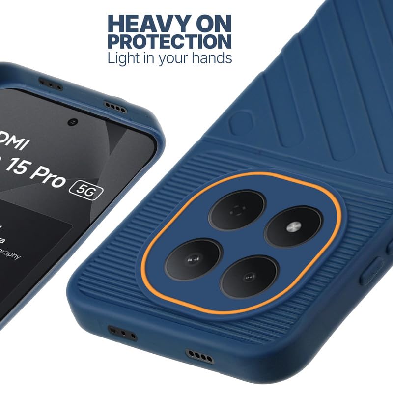 Silicone case for Redmi Note 15 Pro 5G with raised edges for screen and camera protection in blue