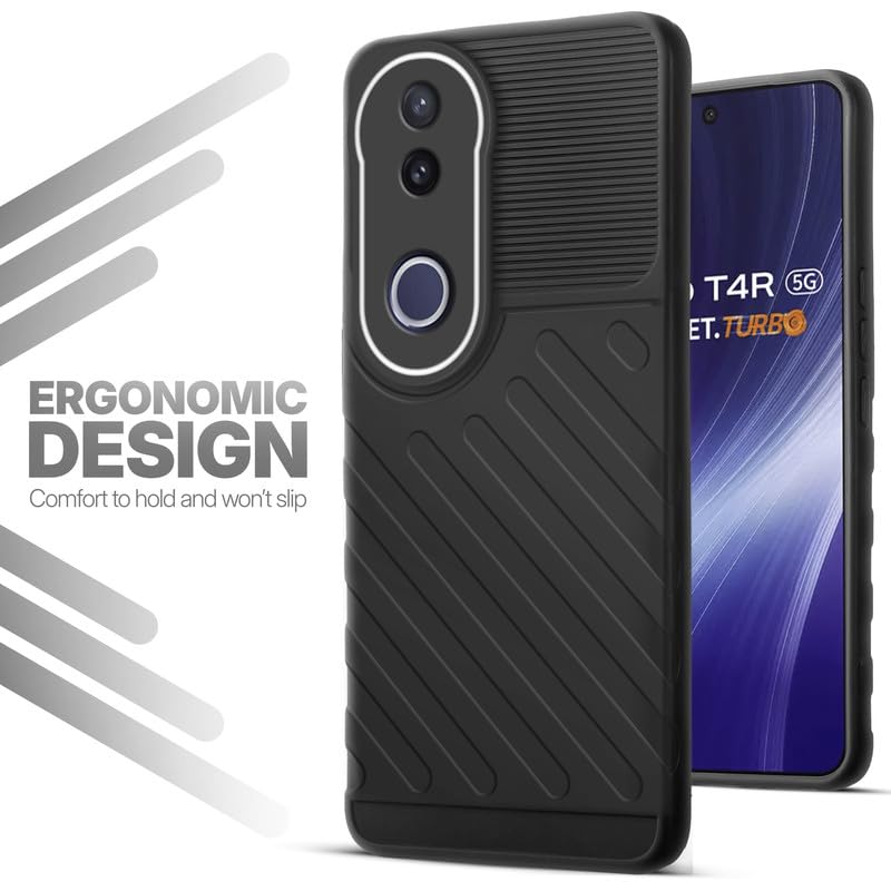 Soft silicone back cover for Vivo T4R 5G in Black with anti-slip grip and textured design