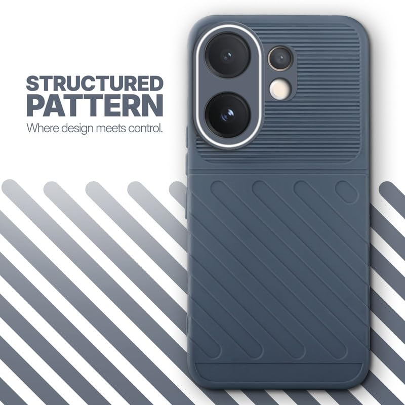 Textured soft silicone back cover for Vivo V60 5G, Grey finish with comfortable anti-slip grip