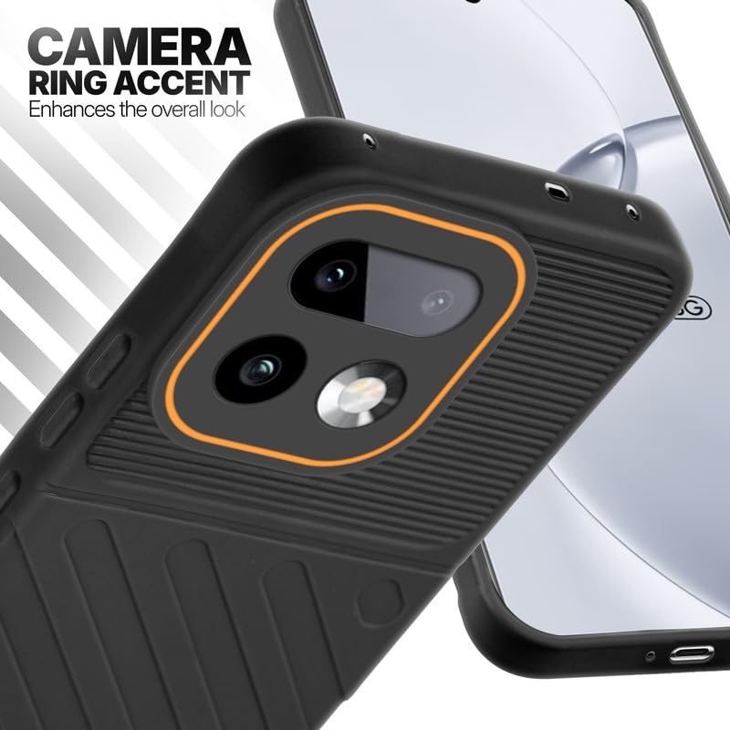 Realme 16 Pro Plus 5G Black silicone case with raised camera ring for extra lens protection and stylish look