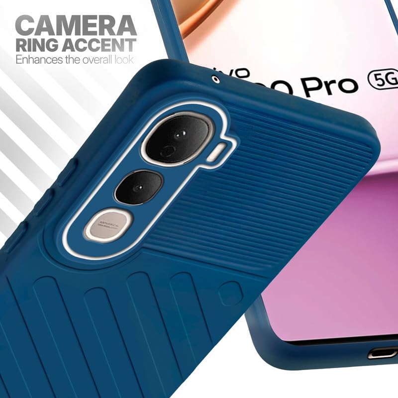 Vivo Y400 Pro 5G blue silicone case with raised camera ring for extra lens protection and stylish look