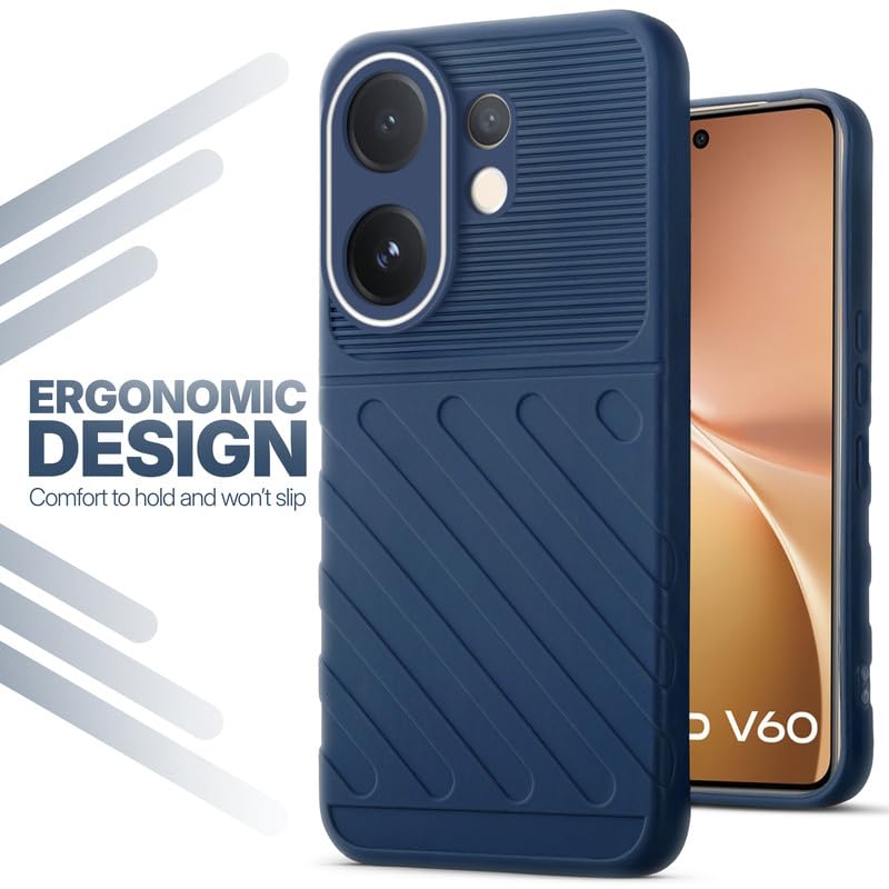 Soft silicone back cover for Vivo V60 5G in blue with anti-slip grip and textured design