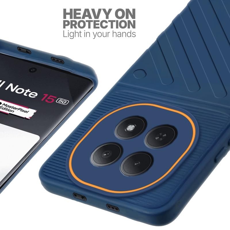 Silicone case for Redmi Note 15 5G with raised edges for screen and camera protection in blue