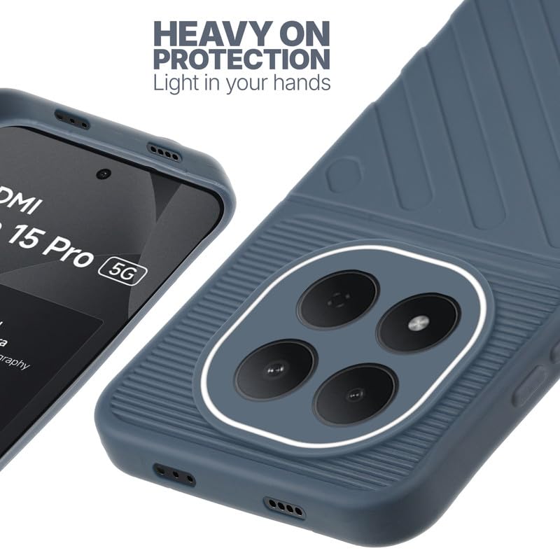 Silicone case for Redmi Note 15 Pro 5G with raised edges for screen and camera protection in Grey