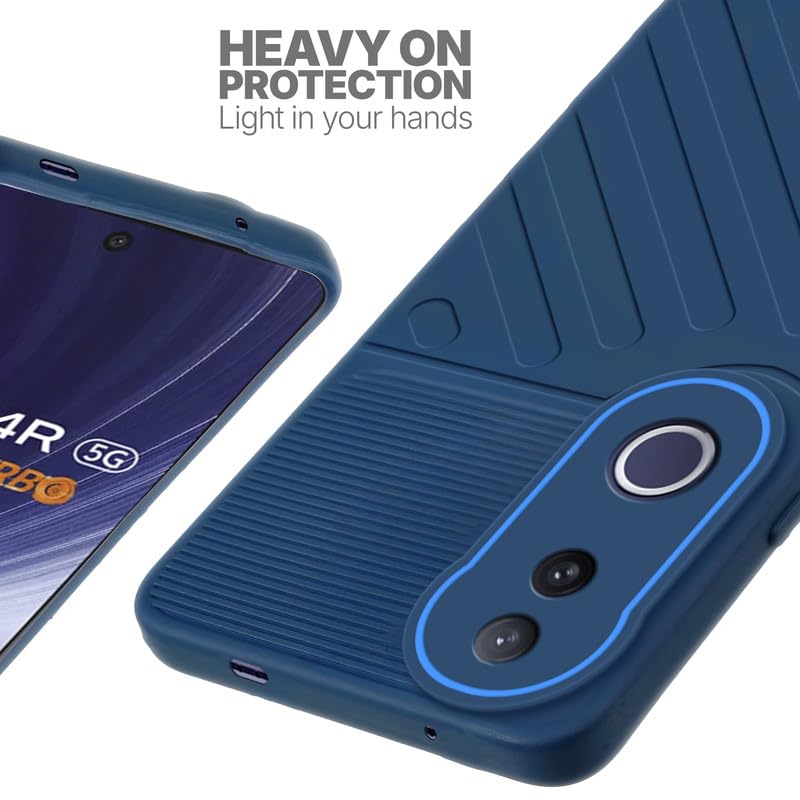 Silicone case for Vivo T4R 5G with raised edges for screen and camera protection in blue