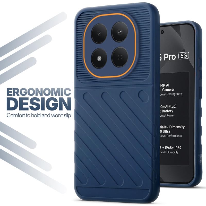 Soft silicone back cover for Redmi Note 15 Pro 5G in blue with anti-slip grip and textured design