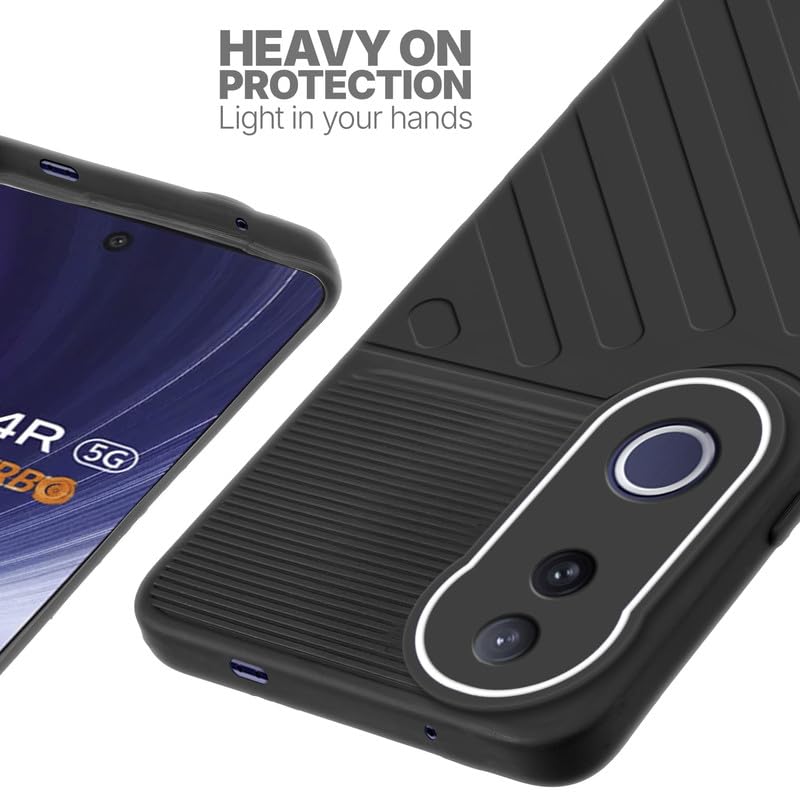 Silicone case for Vivo T4R 5G with raised edges for screen and camera protection in Black